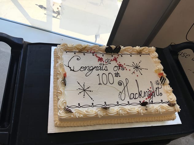 CivicTechTO birthday cake celebrating our 100th hack night